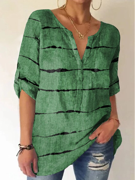 

Geometric Cotton-Blend Casual Shirts & Tops, Green, Long sleeve tops
