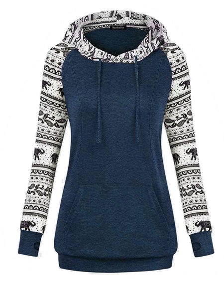

Printed Casual Hoodie Long Sleeve Sweatshirts, Blue, Hoodies&Sweatshirts