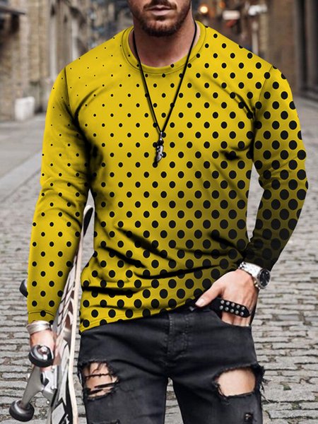 

Crew Neck Geometric Shirts & Tops, Yellow, Men's t-shirts