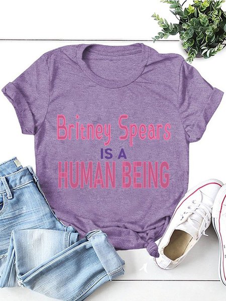 

Britney Spears Is A Human Being Casual Cotton-Blend Short Sleeve Shirts & Tops, Purple, T-shirts