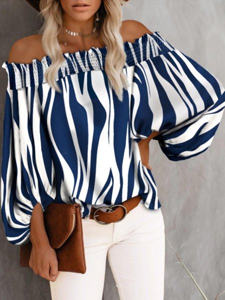 

Elegant Bateau/Boat Neck Long Sleeve Top, As picture, Blouses and Shirts