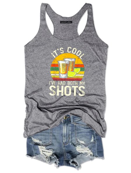 

It's Cool I've Had Both My Shots Tequila Vaccinated Tank Top, Gray, Tank Tops