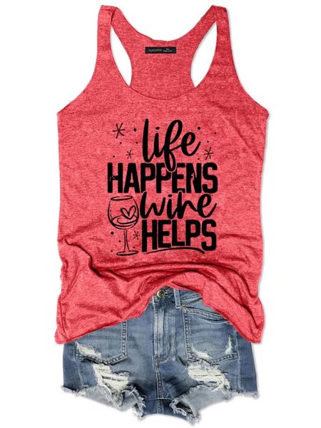 Women S Life Happens Wine Helps Women Tank Top, Rose red, Tank Tops