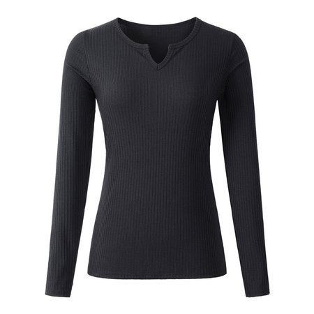 

Casual Solid Color V-neck Long Sleeve V Neck Sweater Tops, Black, Long sleeve tops