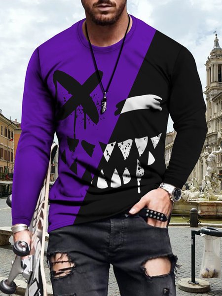 

Long Sleeve Geometric Work T-Shirts, Purple, T-Shirts