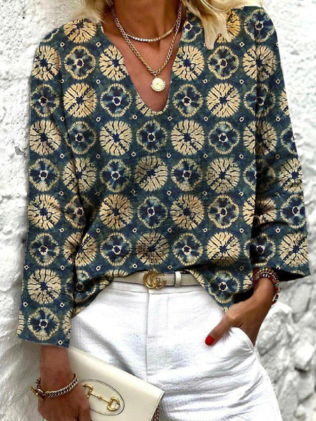 

Cotton-Blend 3/4 Sleeve Casual Shirts & Tops, Green, Long sleeve tops