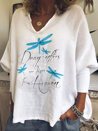 

Animal V Neck Long Sleeve Casual Letter Shirts & Tops, White, Long sleeve tops