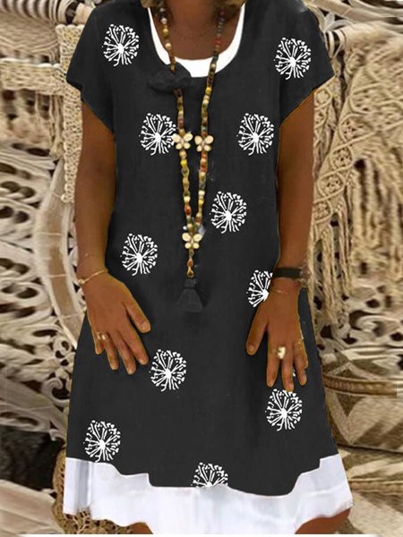 Casuale Stampato Girocollo Maniche Corte Abito, Nero, Dresses