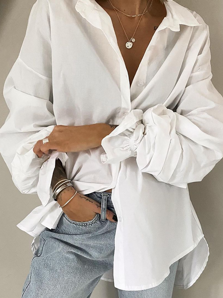 

Tinta Unita Maniche Lunghe Top, Bianco, Blouses & Shirts