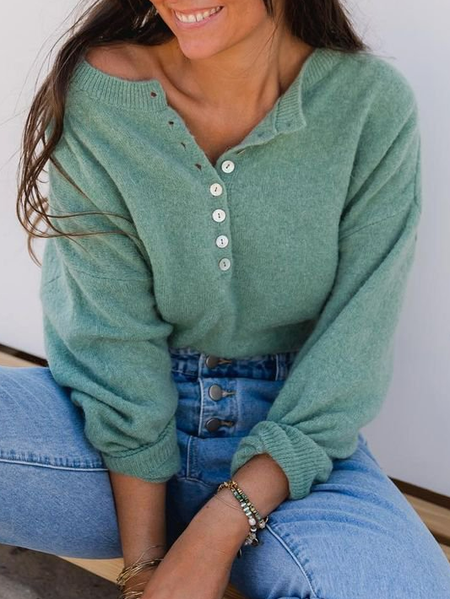 

Long Sleeve Casual Crew Neck Sweater, Green, Sweaters