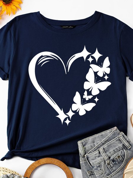 

Butterfly Heart Women‘s Short Sleeve Cotton Casual Shift Shirts & Tops, Deep blue, T-shirts