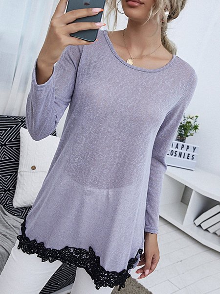 

Long Sleeve Cotton-Blend Casual Shirts & Tops, Gray, Shirts & Blouses
