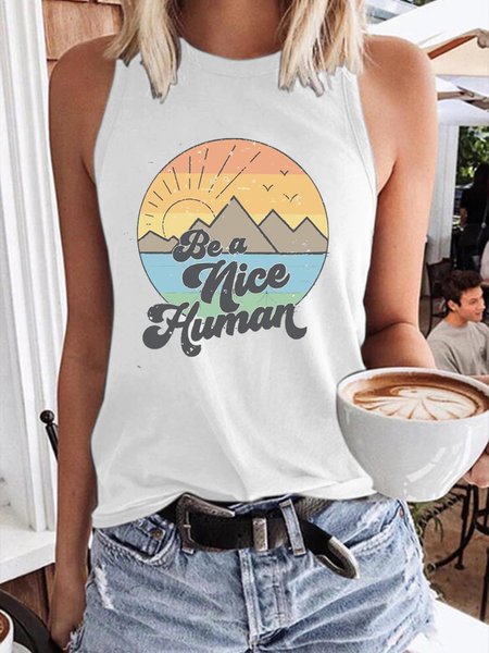 

BE A NICE HUMAN Casual Crew Neck Short Sleeve Shirts & Tops, White, Tank Tops