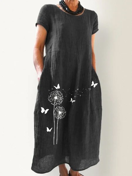 

Stampato Girocollo Maniche Corte Gonna Casuale, Grigio scuro, Maxi Dresses