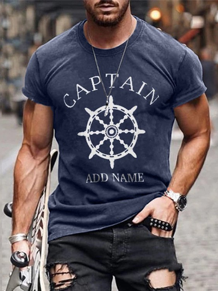 

Casual Captain Print Cotton-Blend Letter T-Shirts & Tops, Navy blue, Men's t-shirts