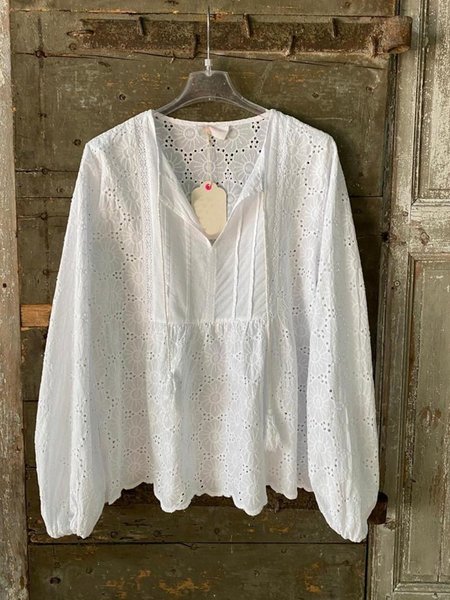 

V Neck Casual Long Sleeve Shirts & Tops, White, Long sleeve tops
