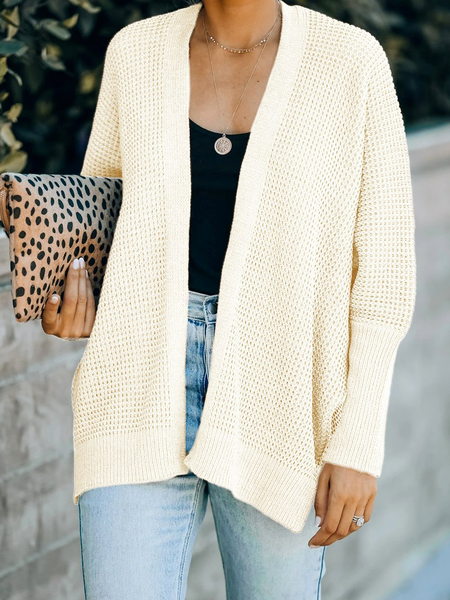 

Shift Long Sleeve Solid Casual Outerwear, Apricot, Cardigans