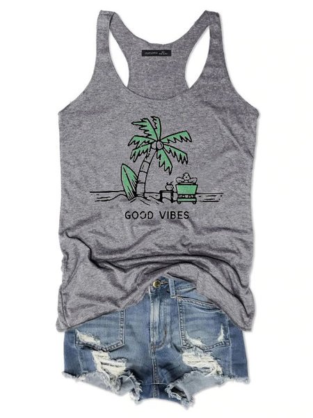 

Beach Holiday Casual Shirts & Tops, Gray, Tank Tops