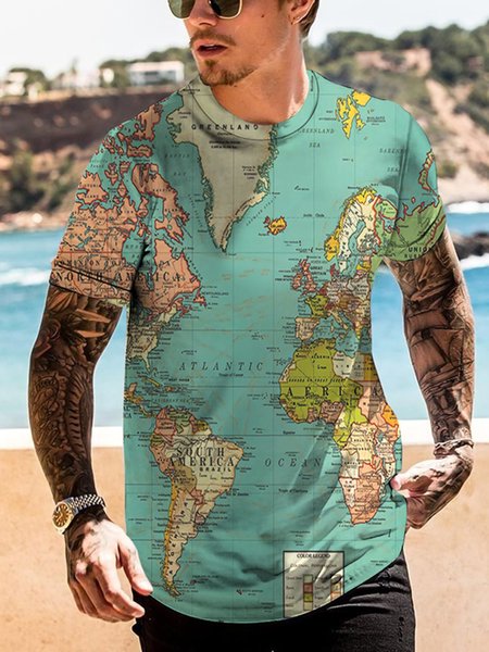 

Map Crew Neck T-shirt, Green, Men's t-shirts