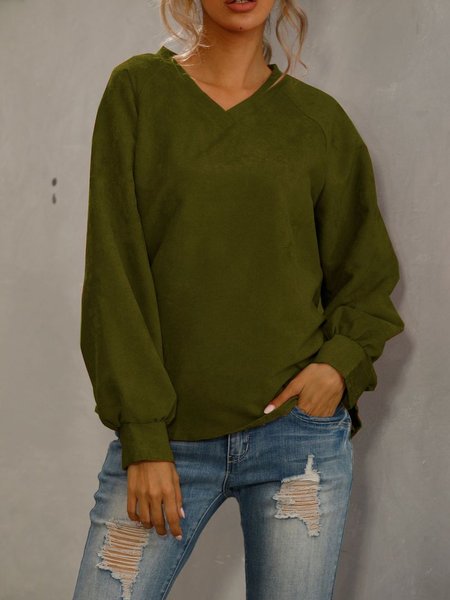 

Misto Cotone Maniche Lunghe Casuale Camicie & Top, Verde militare, Blouses & Shirts