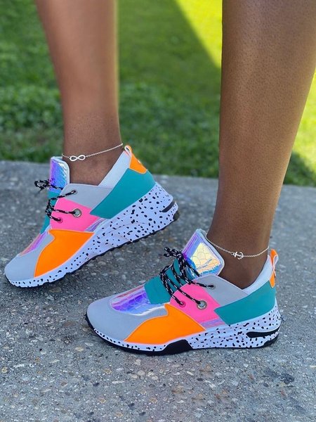

Platform Leopard Print Contrast Lace-up Sneakers, Multicolor, Sneakers
