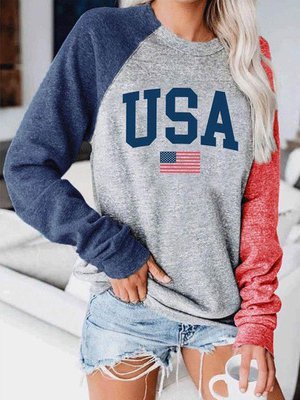 

Casual USA print women sweatshirt, As picture, Sweatshirts & Hoodies