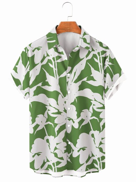 

Mens Holiday Shirt Collar Floral Printed Lapel Pocket Hawaiian Shirts, Green, Men's Floral shirt