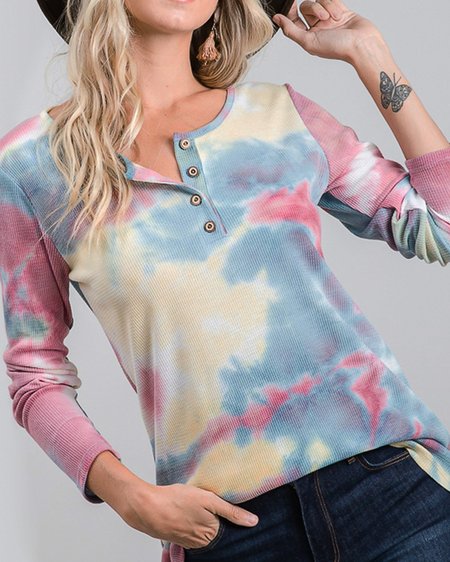 

Casual Crew Neck Long Sleeve Shirts & Tops, Sky blue, Long sleeves