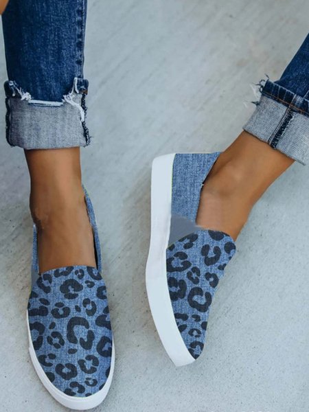 

Leopard grain Flat Heel Daily Summer Flats, Blue, Flats