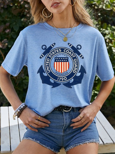 

US Coast Guard Women‘s Short Sleeve Shift Crew Neck Shirts & Tops, Light blue, T-shirts