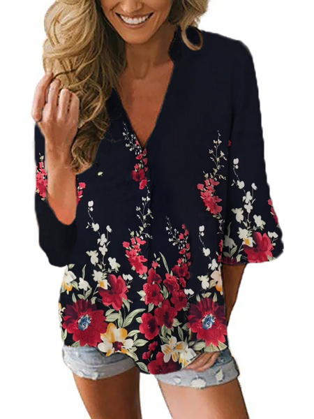 

Plus size Floral Tops, Purplish blue, Tops