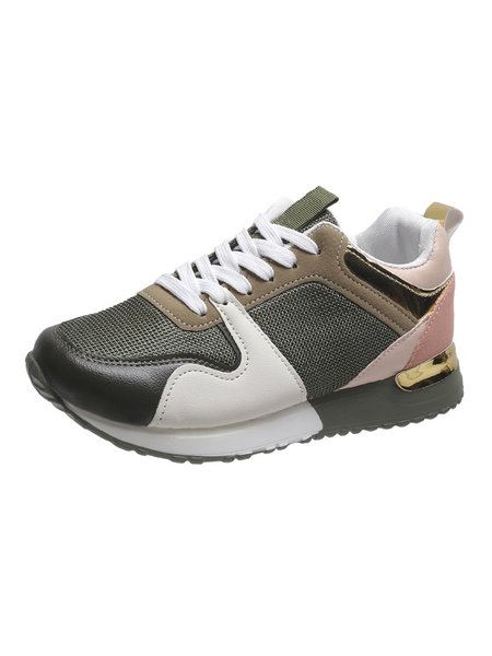 

Mesh Breathable Stitching Comfortable Sneakers, Green pink, Athletic & Casual Shoes
