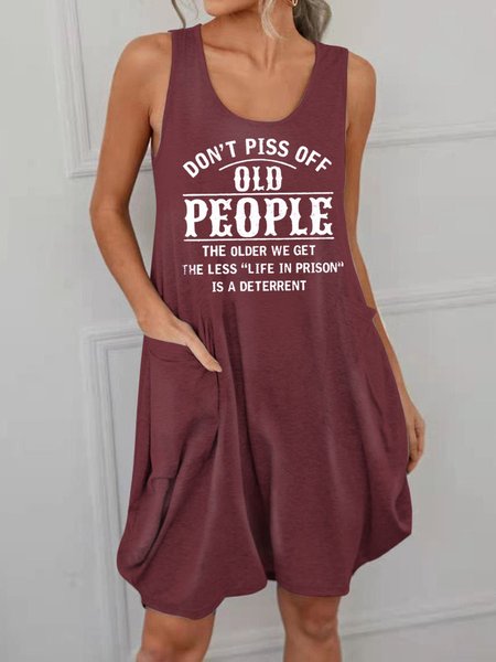 

Don't Piss Off Old People Crew Neck Cotton-Blend Knitting Dress, Wine red, Casual Dress