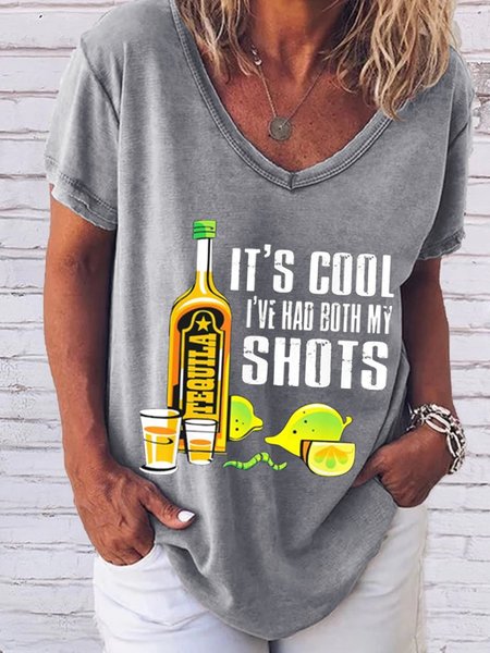 

It S Cool I Ve Have Both My Shots V Neck Women Tshirt, Gray, T-shirts