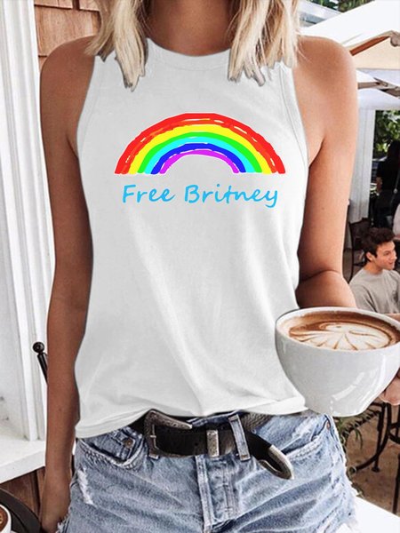 

Free Britney Cotton-Blend Sleeveless Crew Neck Vests, White, Tank Tops