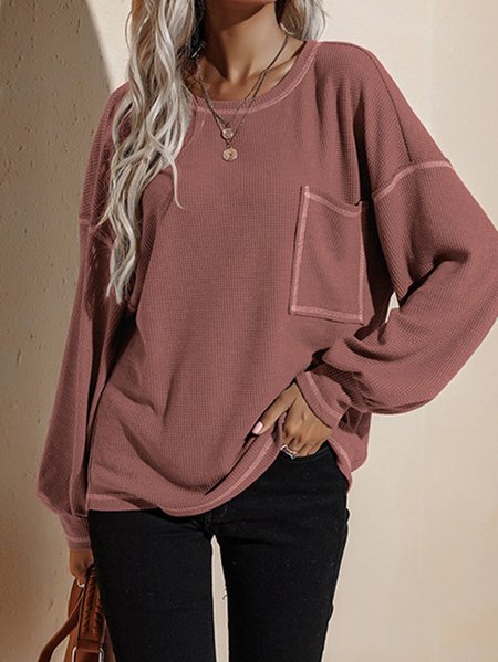 

Long Sleeve Casual Paneled Cotton-Blend Shirts & Tops, Wine red, Hoodies & Sweatshirts