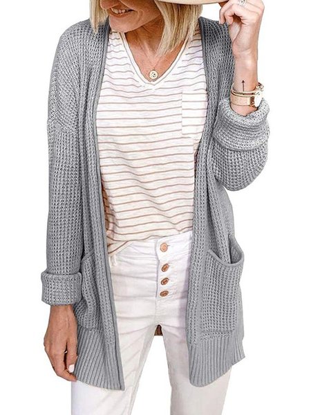 

Cotton-Blend Solid Long Sleeve Casual Outerwear, Light gray, Outerwear