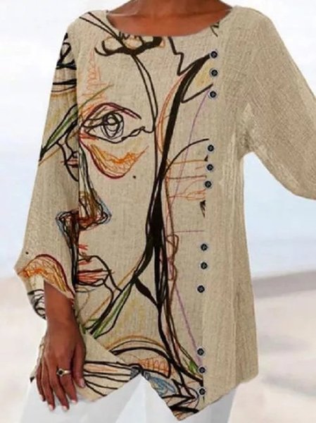 

Casual fashion abstract character print Shirt & Top, Light brown, Blouses & Shirts