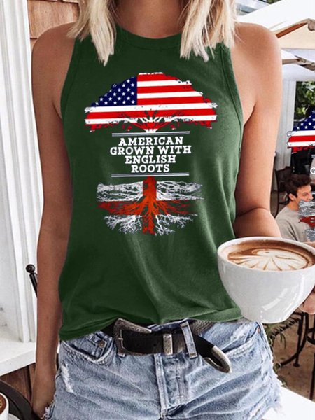 American Grown With English Roots Woen‘s Cotton-Blend Casual Shift Shirts & Tops, Dark green, Tank Tops