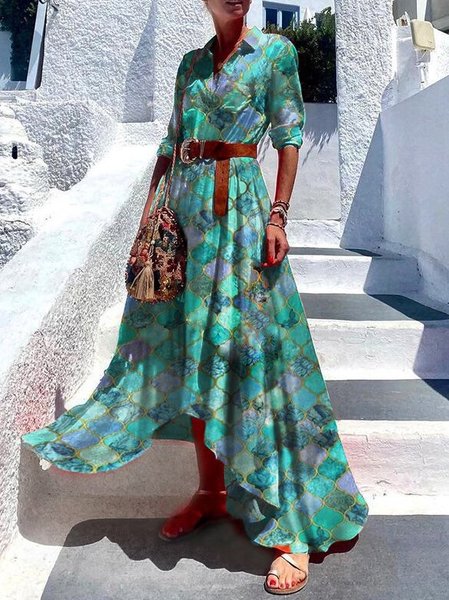 

Abito A-line Maniche Lunghe Scollo a V, Verde, Casual Dresses