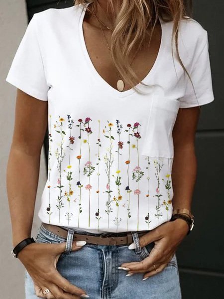

Short Sleeve Floral Shirts & Tops, White, T-Shirts