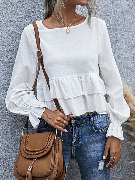

Linen Plain Long Sleeve Shirts & Tops, Beige, Long sleeve tops