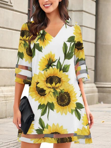 

Casual Cotton-Blend Half Sleeve Dresses, Chalky yellow, Floral Dresses