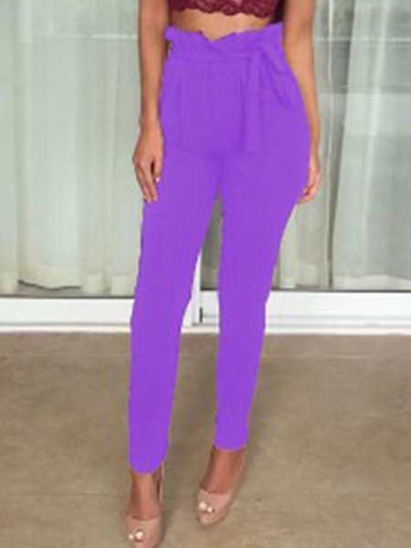 Buy Vintage Plain Plus Size Casual Pockets Pants, Zolucky, Purple