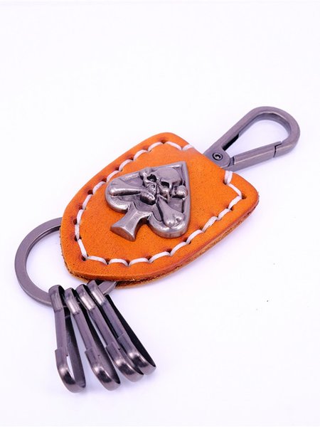 

Spade Skull Vintage Leather Keychain, Camel, Men Other Acc