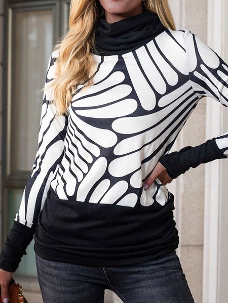 

Long Sleeve Paneled Cowl Neck Floral-print Shirts & Tops, Black-white, Long sleeve tops