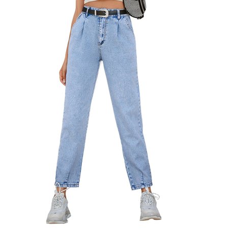 

Dritto Tinta unita lavato Pantaloni, Celeste, Jeans