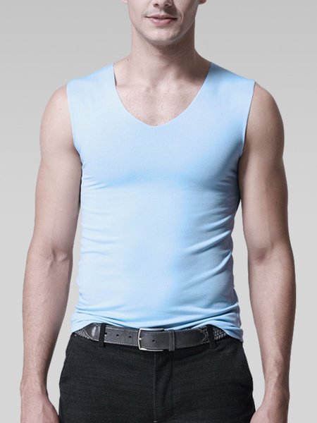 

Summer Solid Color Fitness Sport Men's Running Shirts & Tops, Light blue, Men