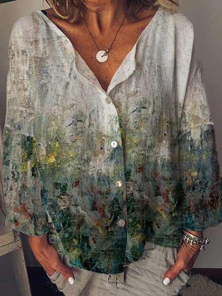 

Casual Print Crew Neck Long Sleeve Shift Holiday Shirts & Tops, As picture, Blouses & Shirts