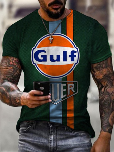 

Gulf Print Crew Neck Cotton-Blend T-Shirts & Tops, Dark green, Men's t-shirts